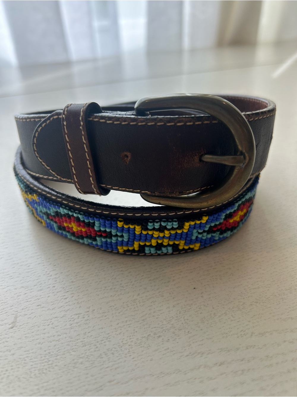 J. Crew Beaded Leather Aztec Native Belt Indie Boho Small
